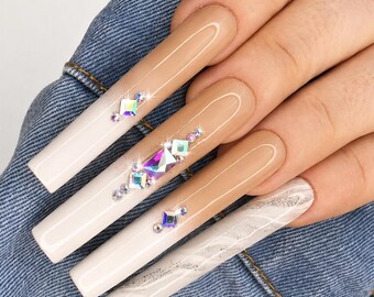Handmade Ombre French Press On Nails Diamond, Strong Gel Salon Quality Nails