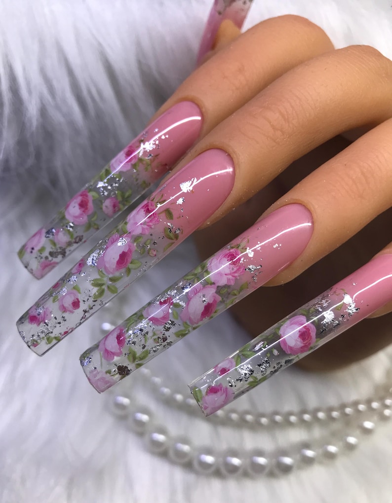 Press on nails xxxl, Rose nails, Floral nails, Flower nails bild 3