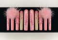 Candy kawaii press on nails with charms, Long pink square nails with pom pom and bears, Fake nail handmade product logo