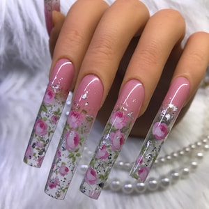 Press on nails xxxl, Rose nails, Floral nails, Flower nails bild 2