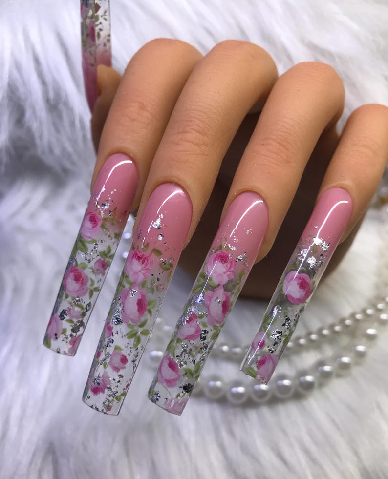 Press on nails xxxl, Rose nails, Floral nails, Flower nails bild 2