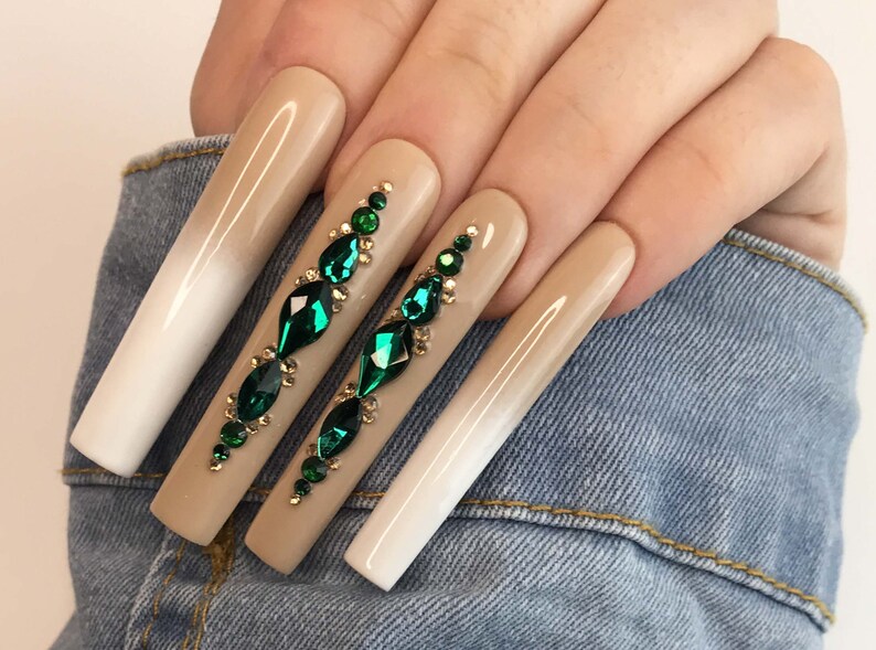 Emerald Green Nails Long Square Nails 3XL Press on Nails Etsy