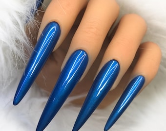 Blue Chrome Nails, Royal Blue Nails, 3xl Stiletto Nails