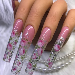 Press on nails xxxl, Rose nails, Floral nails, Flower nails bild 4
