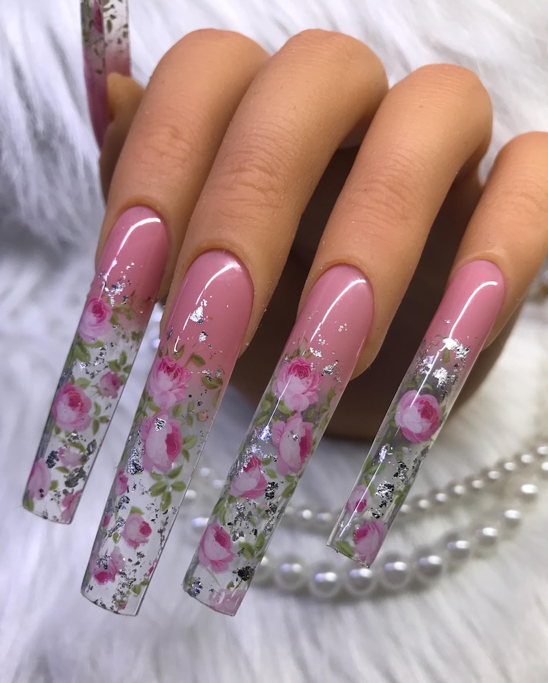 Press on nails xxxl, Rose nails, Floral nails, Flower nails bild 4