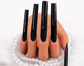 5XL Square Black Press On Nails, Extra Long XXL Nails, Glossy Matte Set, Baddie Goth Y2K Nails, Luxury Custom Nails