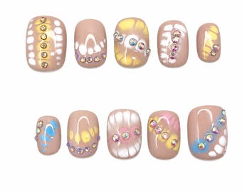 Extra Short Press on Nails, Square Oval Nails, Short Press Ons, Freestyle Nails, Blooming Nails, Office Nails