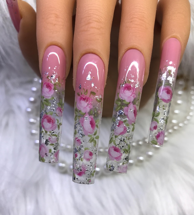 Press on nails xxxl, Rose nails, Floral nails, Flower nails bild 1