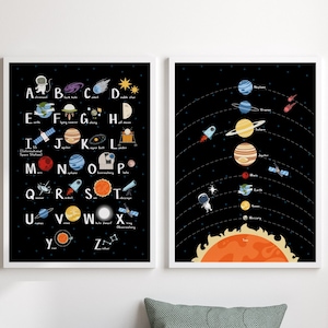 Set of 2 Outer Space Theme Prints for Nursery | Alphabet ABC Poster ...