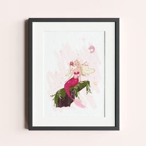 Rosa Meerjungfrau, Kunstdruck, Kinderzimmer druckbare Kunst, Mädchenzimmer Thema Meerjungfrau, Märchen-Kinderzimmer, Kinderzimmer-Dekor, digitaler Download