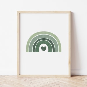 Sage Green Rainbow Print | Unikalna dekoracja pokoju dziecięcego | Drukowana sztuka ścienna | Niebiańska sztuka dla malucha | Plakat akwarelowy dla dzieci | Minted