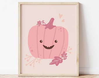 Halloween Pumpkin Print | Printable Wall Art | Kawaii Halloween | Pink Pumpkin Poster | Halloween Decor for Girls | Cute Halloween