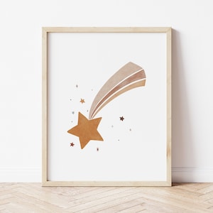 Boho Shooting Star Print | Neutral Nursery Decor | Printable Wall Art | Celestial Artwork | Space Theme Poster | Watercolor Painting