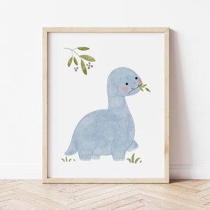 Impression dinosaure | Décoration de chambre bleue | Art mural imprimable pour chambre de bébé | affiche de salle de jeux | Aquarelle pour tout-petit | Téléchargement numérique
