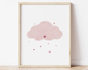 Pink Cloud Nursery Print: Celestial Girls Room Decor (Digital Download)