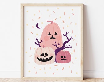 Cute Pink Halloween Pumpkin Print | Kawaii Halloween Printable Wall Art | Halloween Printable Pink | Cute Spooky | Halloween Poster