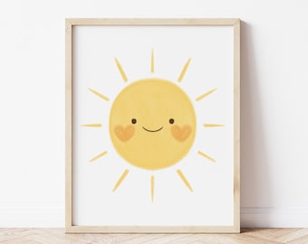 Yellow Sun Print for Kids | Nursery Printable Wall Art | Cozy Baby Bedroom Decor | Instant Download | Kids Room, Playroom Poster | Smile Sun