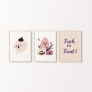 Pink Halloween Print Set of 3 | Printable Wall Art | Baby Ghost Print | Kawaii Halloween |  Pink Pumpkin | Girls Room Halloween Decor