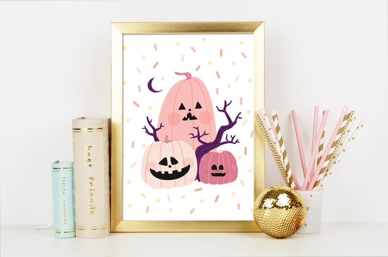 Cute Pink Halloween Pumpkin Print Kawaii Halloween Printable Wall Art Halloween Printable Pink Cute Spooky Halloween Poster image 4