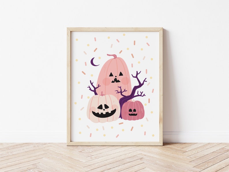Cute Pink Halloween Pumpkin Print Kawaii Halloween Printable Wall Art Halloween Printable Pink Cute Spooky Halloween Poster image 1