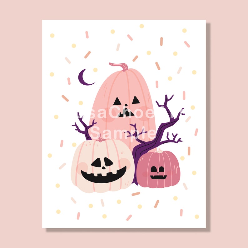 Cute Pink Halloween Pumpkin Print Kawaii Halloween Printable Wall Art Halloween Printable Pink Cute Spooky Halloween Poster image 6