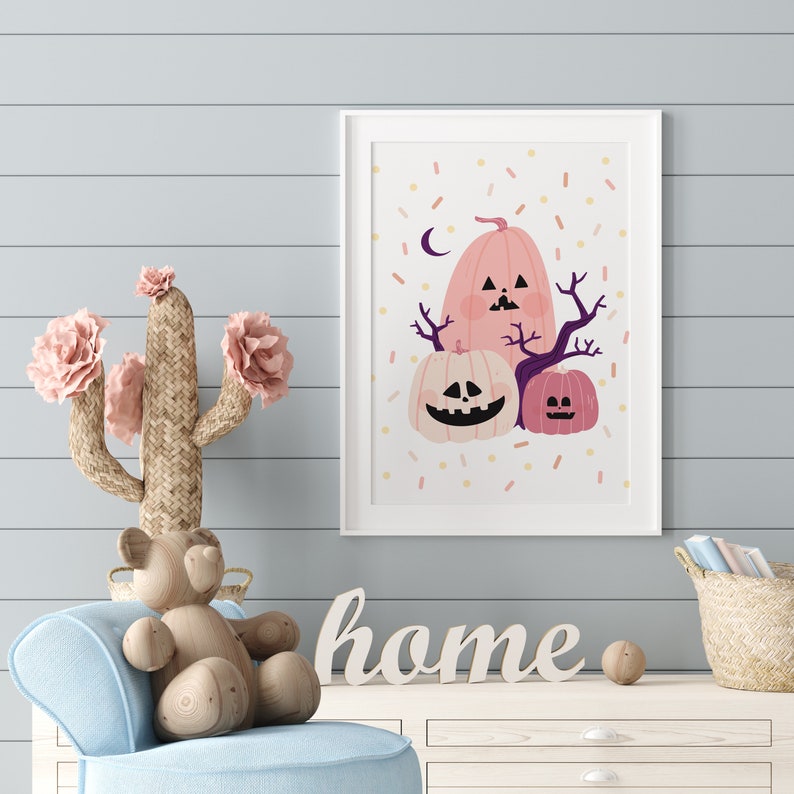 Cute Pink Halloween Pumpkin Print Kawaii Halloween Printable Wall Art Halloween Printable Pink Cute Spooky Halloween Poster image 5