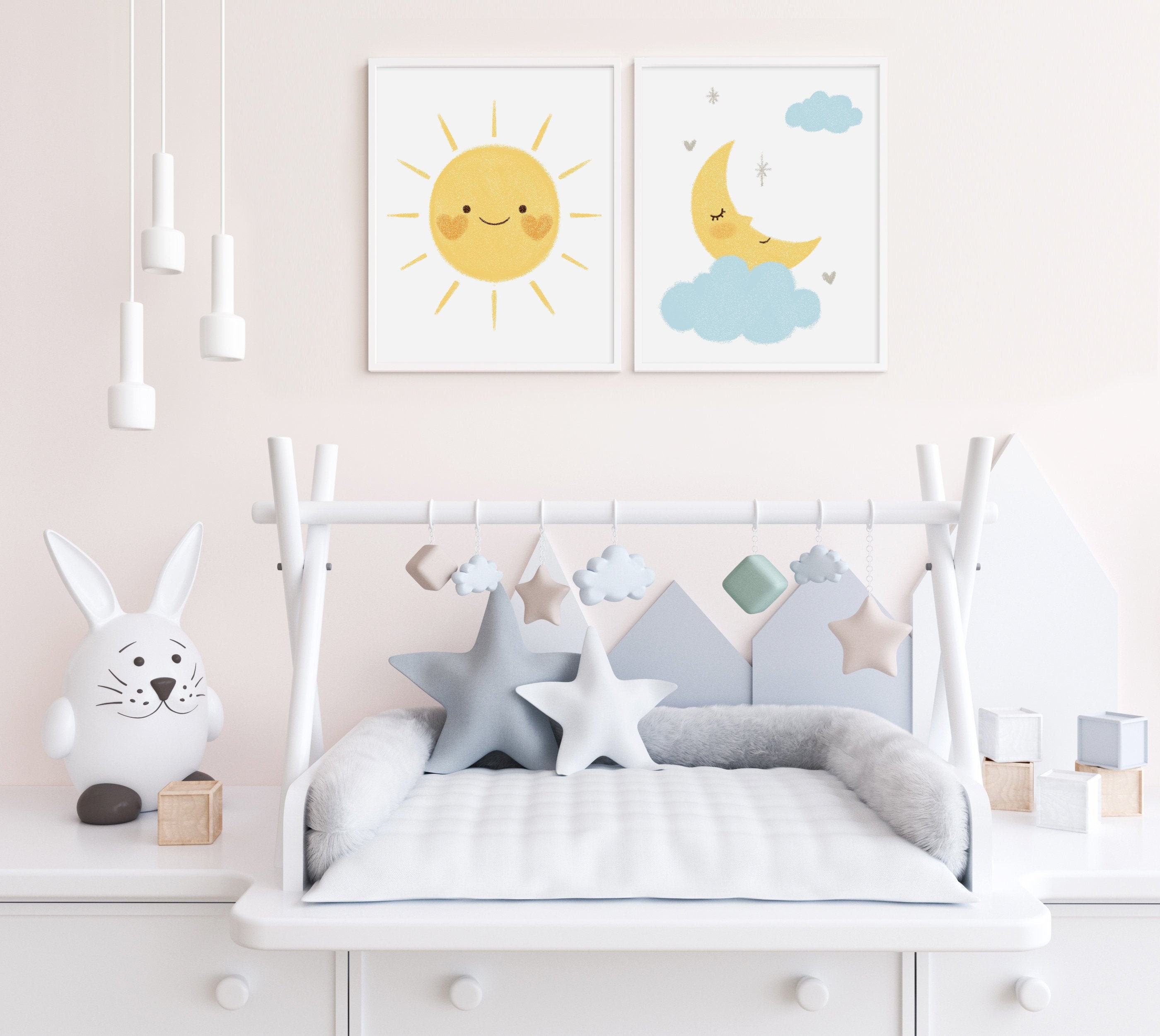 Set of 2 Sun&Moon print Nursery Wall Art Kids Room Decor Etsy