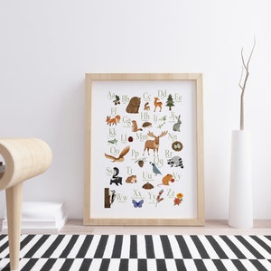 Woodland Alphabet Poster | Pale Green ABC Print | Neutral Nursery Decor ...