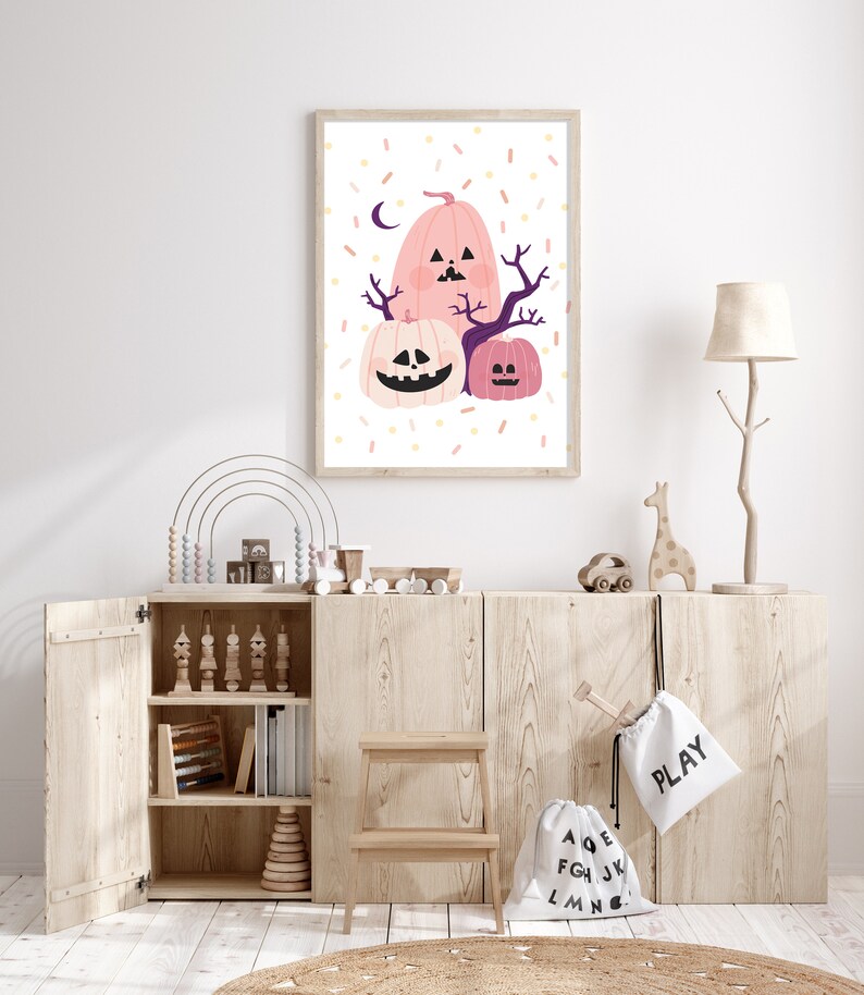 Cute Pink Halloween Pumpkin Print Kawaii Halloween Printable Wall Art Halloween Printable Pink Cute Spooky Halloween Poster image 3