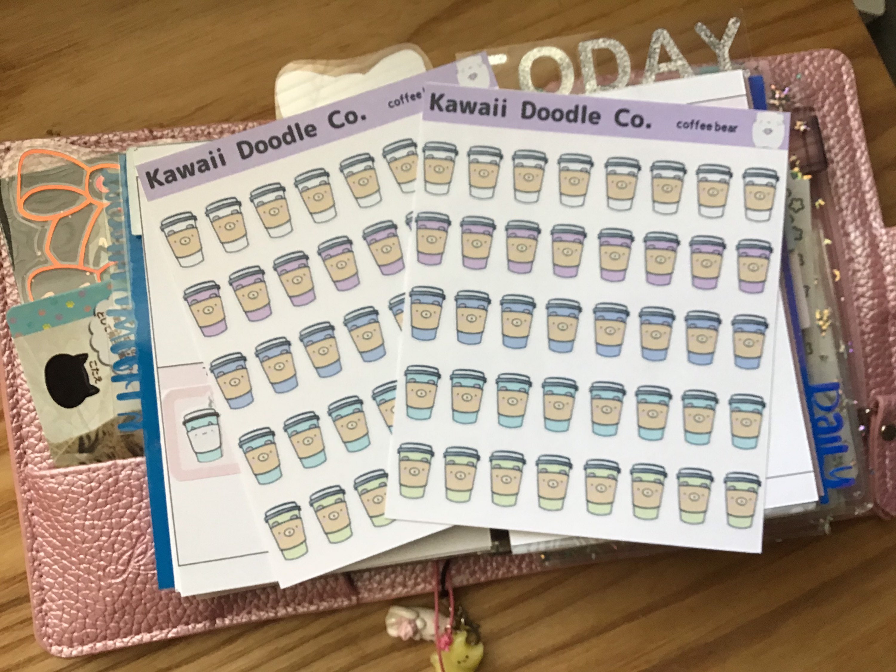 Planner Stickers Kawaii Coffee Cup Bear Doodle Planner Stickers Hand ...