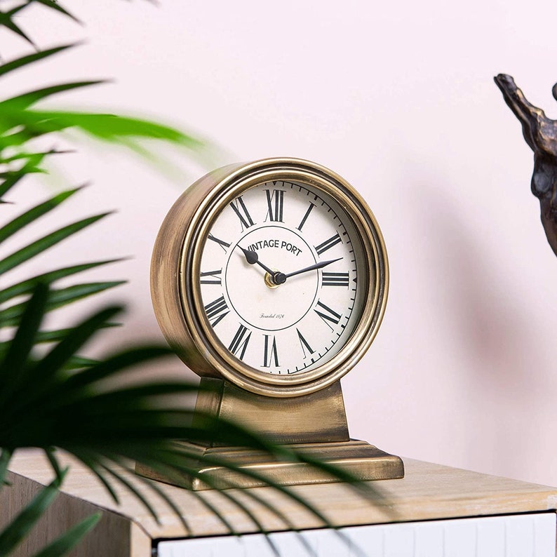 Retro Table Clock Vintage Gold Silent Nonticking Battery Etsy