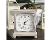 Rustic Shelf Clock (Quiet) For Bedroom Table Or Desk 9 quot x7 quot Farmhouse Decor Distressed White Washed Wood Silent - Office Fireplace Mantel