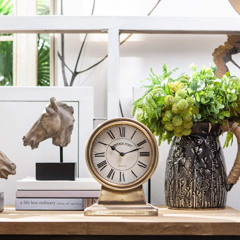 Retro Table Clock Vintage Gold Silent Nonticking Battery Etsy