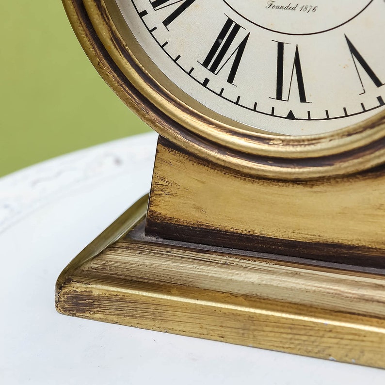Retro Table Clock Vintage Gold Silent Nonticking Battery Etsy