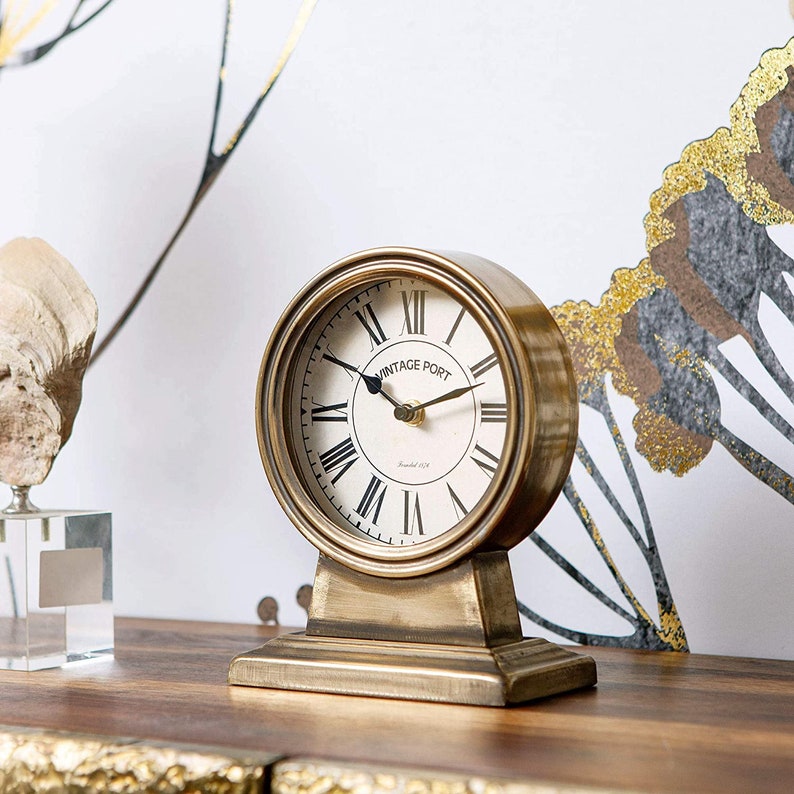 Retro Table Clock Vintage Gold Silent Nonticking Battery Etsy