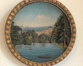 RARE Wilhelm Schiller & Son, WS and S / Cassel: Schloss Mit Dem See / Bas Relief Plate - Germany Souvenir Plate #10214 - 9.25 inches