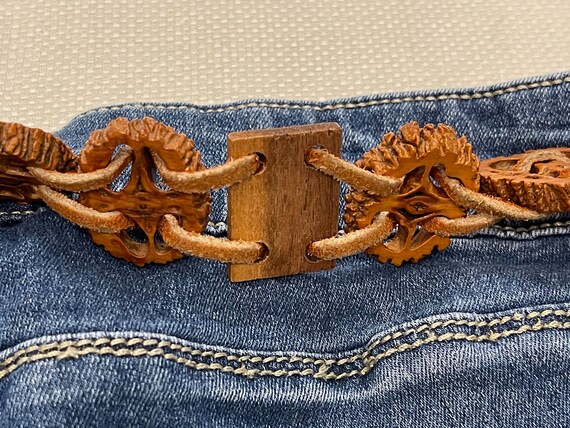 Boho Belt - Wood, Leather, Walnut Shells, 70's Boho H… - Gem