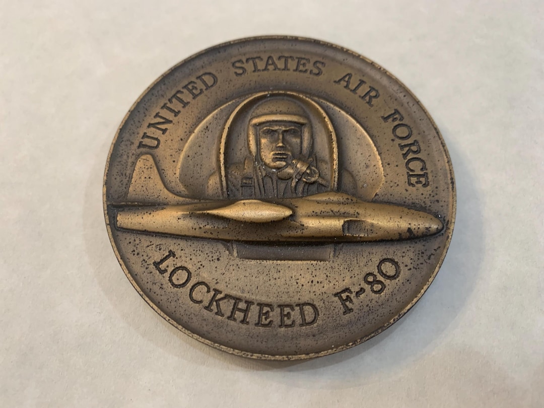 Vintage 1950s Lockheed F-80 Metal Medallion Paperweight - US Air Force ...
