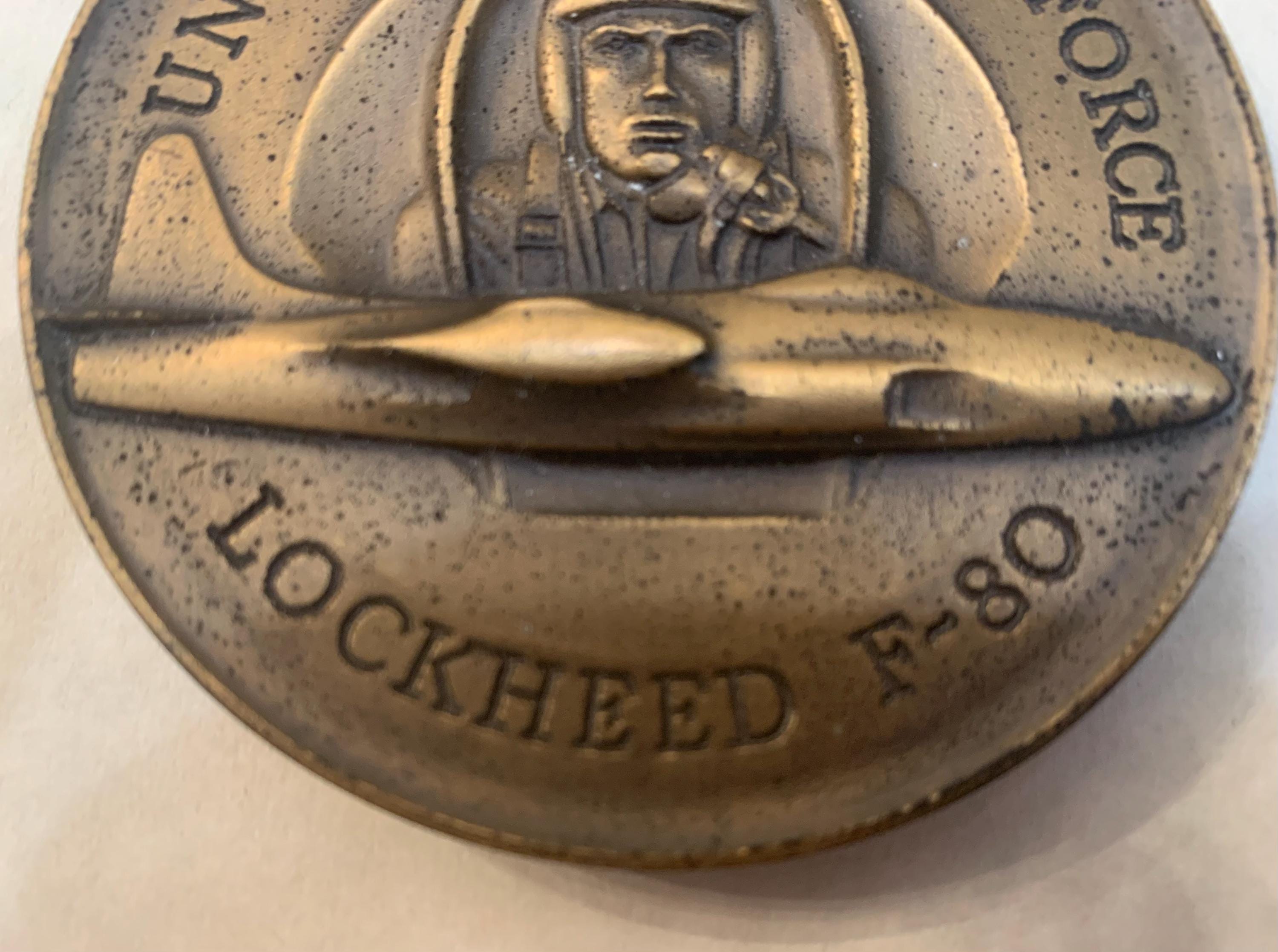 Vintage 1950s Lockheed F-80 Metal Medallion Paperweight - US Air Force ...
