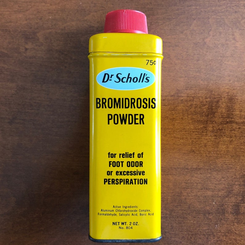 1960s DR. SCHOLL'S Foot Powder / Yellow Tin, Bromidrosis Powder, 2 oz / Very Good Condition / Vintage Medicine Pharmacy Display image 1