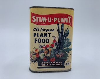 RARE 1950s Collectible Tin - Stim-U-Plant All Purpose Plant Food - Vintage Garden Tin