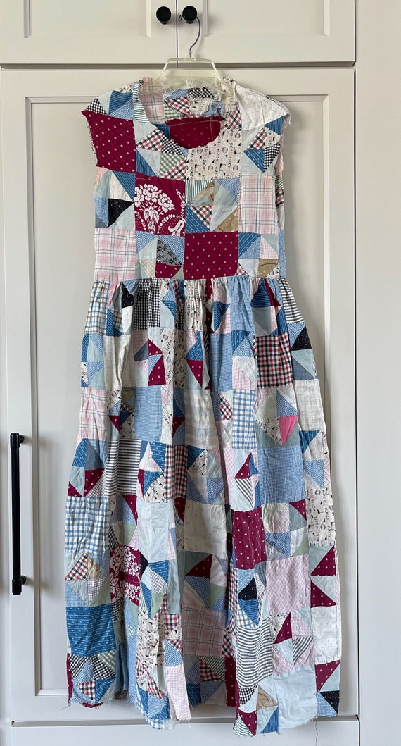 1920s Handmade Patchwork Dress: Antique Cotton Fabric Display
