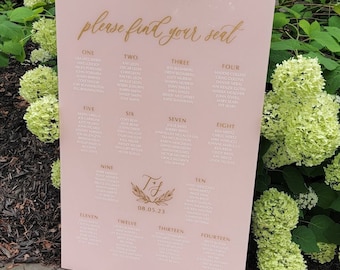 Acrylic Seating Chart | Hand Lettered Acrylic Sign | Please Find Your Seat Seating Chart | Wedding Seating Plan Sign | Find Your Seat