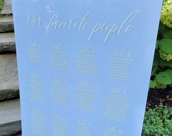 Acrylic Seating Chart | Hand Lettered Acrylic Sign | Our Favorite People Seating Chart | Wedding Seating Plan Sign | Find Your Seat