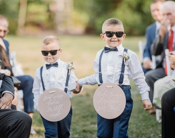 Round Painted Acrylic Customizable Ring Bearer Sign | Hand Lettered Flower Girl, Ring Bearer Hanging Sign