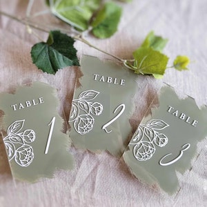 Acrylic Table Numbers with Floral Illustration Illustration | Table Numbers | Wedding Decor | Vertical Table Numbers