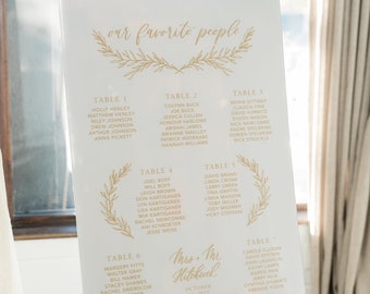 Acrylic Seating Chart with Greenery Illustrations | Seating Plan Acrylic Sign | Wedding Seating Plan Sign | Our Favorite People