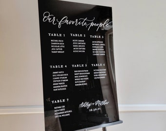Acrylic Seating Chart | Hand Lettered Acrylic Sign | Our Favorite People Seating Chart | Wedding Seating Plan Sign | Find Your Seat