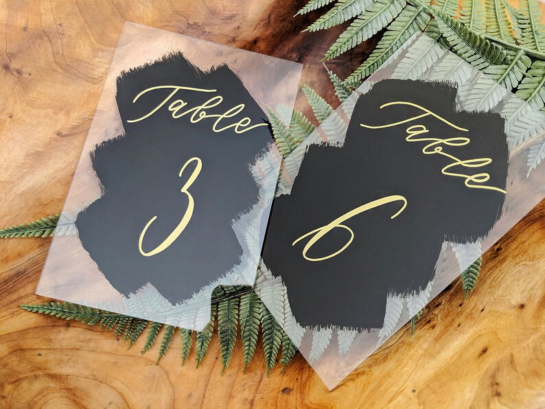 Hand Lettered Table Numbers Wedding Decor Brushed Acrylic Table Numbers