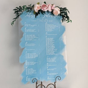 Acrylic Seating Chart | Hand Lettered Acrylic Sign | Wedding Seating Plan Sign | Kindly Find Your Seat